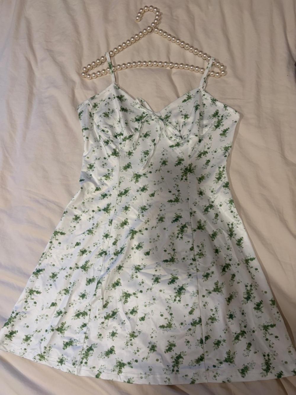 White Green Floral Mini Dress Size XS Adjustable Strap